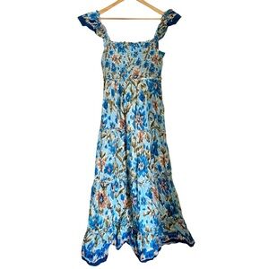 House of Harlow 1960 Zoey 100% Cotton Blue Tiered Maxi Dress - Size Large